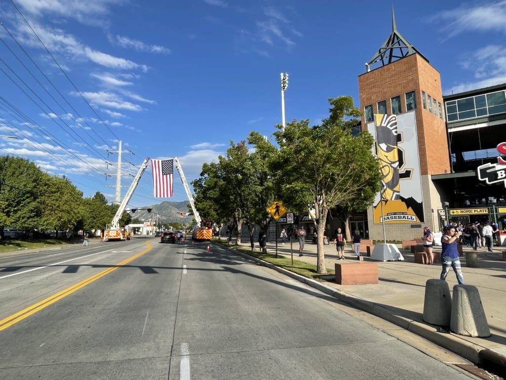 IMG_9018 American flag hanging by ballpark